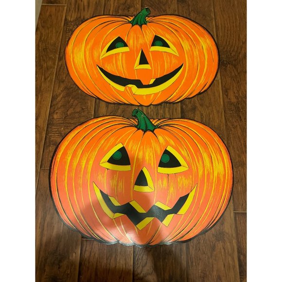 Beistle Other - Pair of Vintage Beistle Halloween Pumpkin Jack O Lantern Cardboard Cutout Diecut